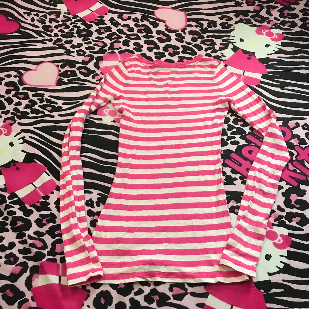 Hollister 2000s Striped Henley Style Long Sleeve
