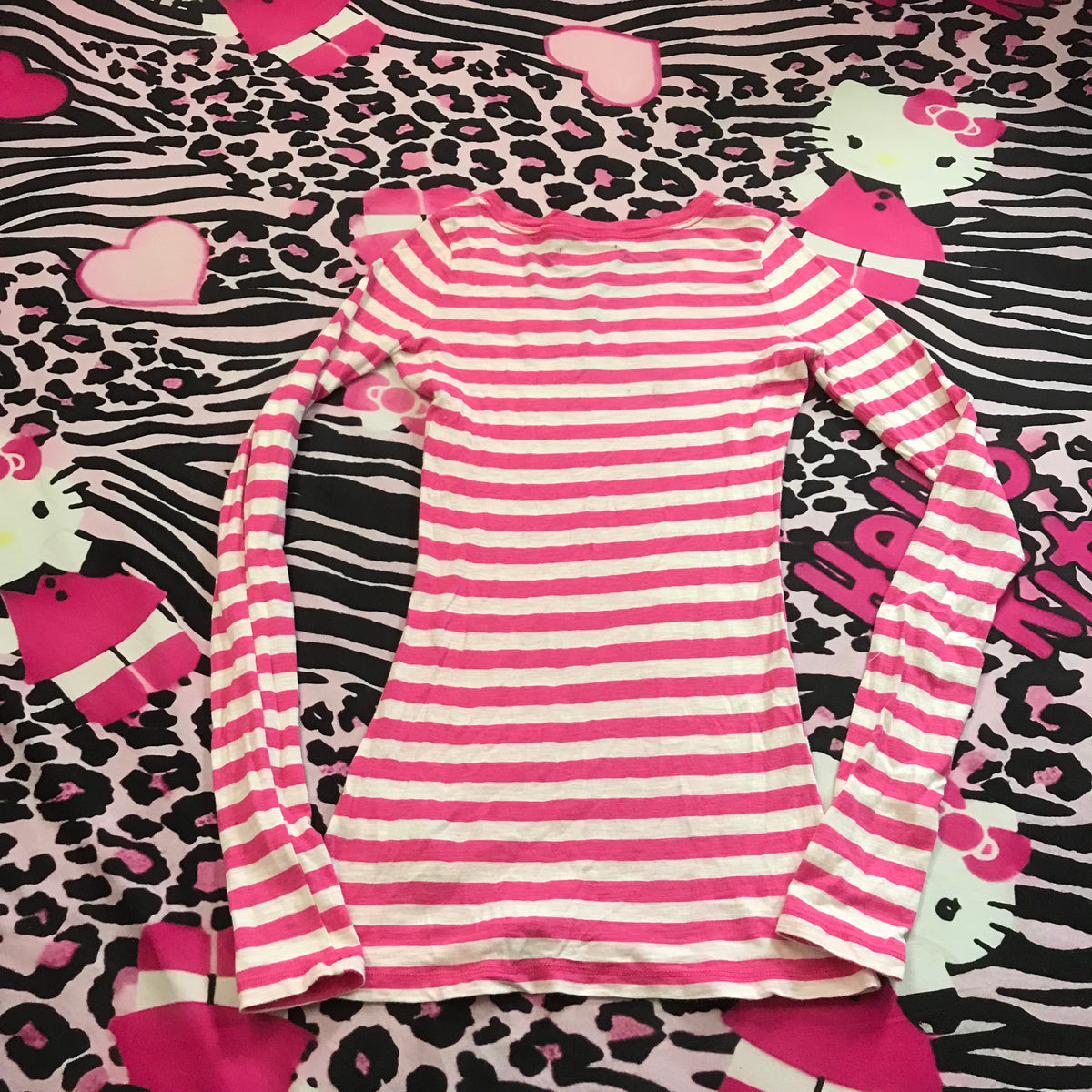 Hollister 2000s Striped Henley Style Long Sleeve