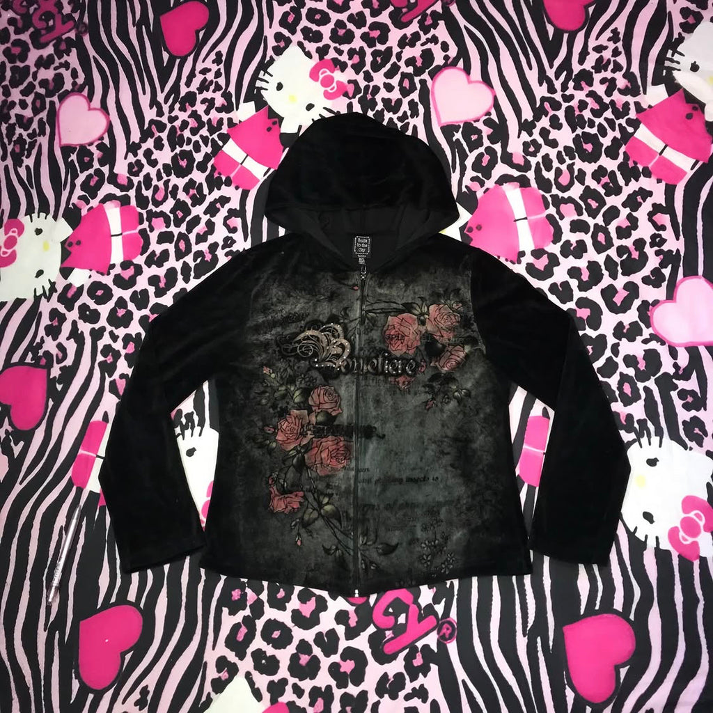 Velour Grunge Zip Up Jacket