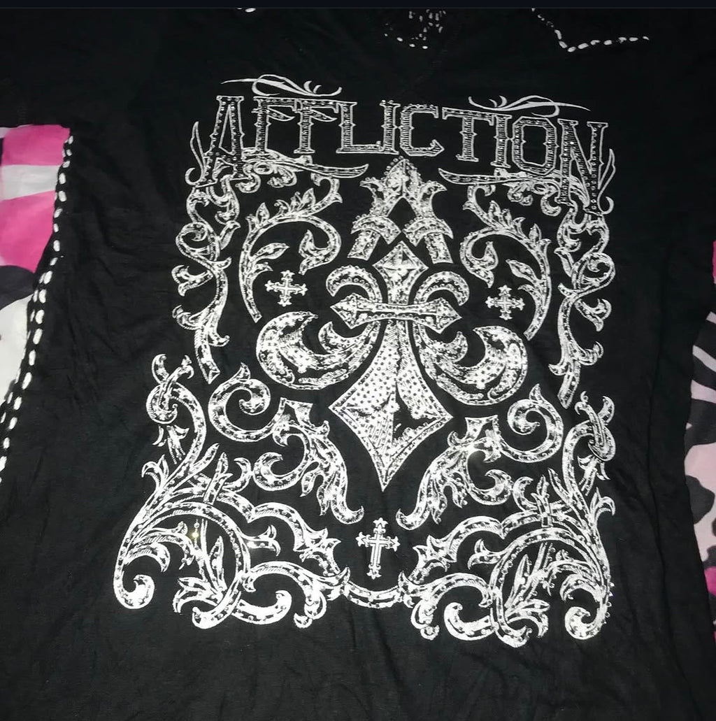 Affliction lace cut out top