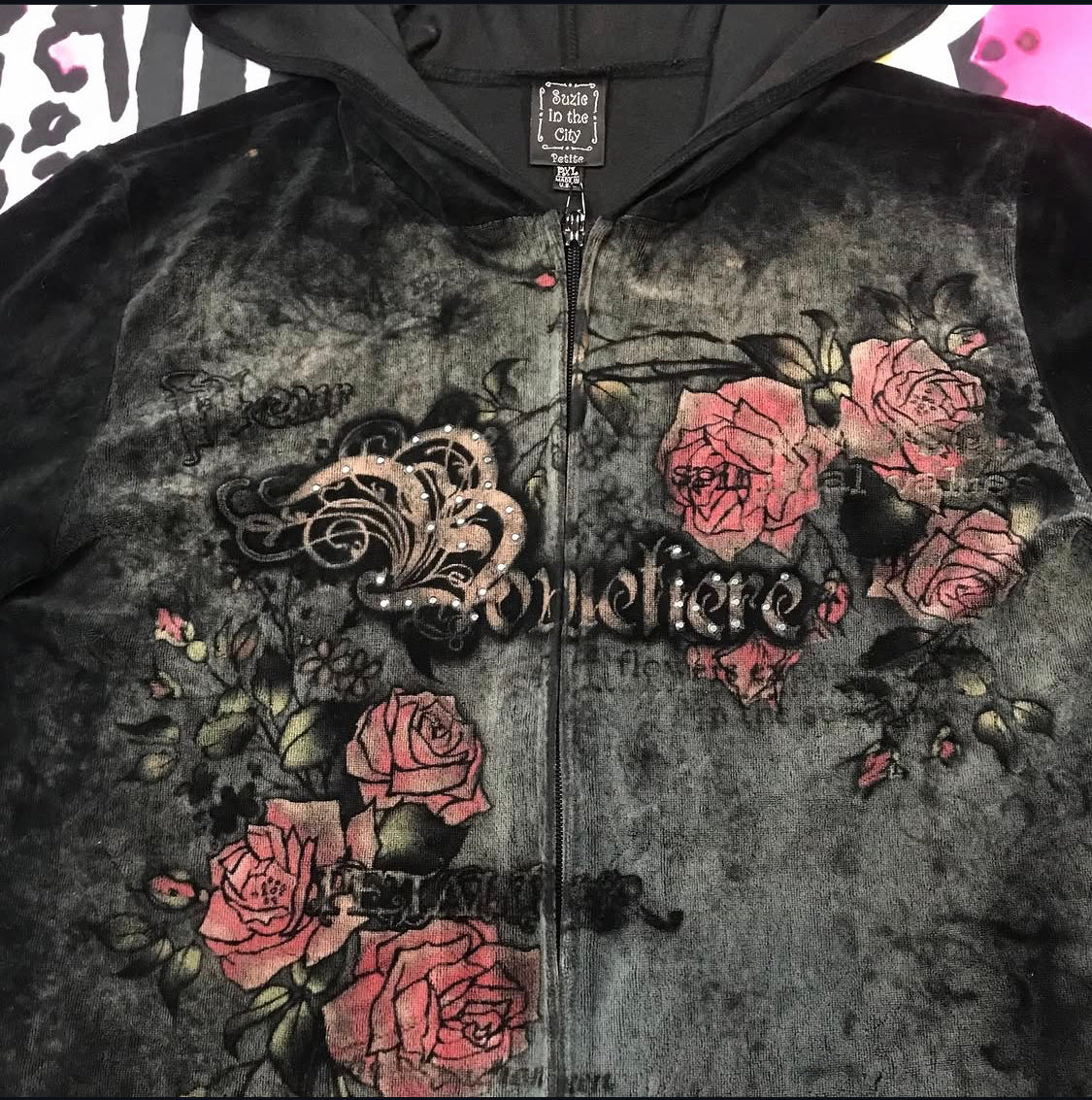Velour Grunge Zip Up Jacket