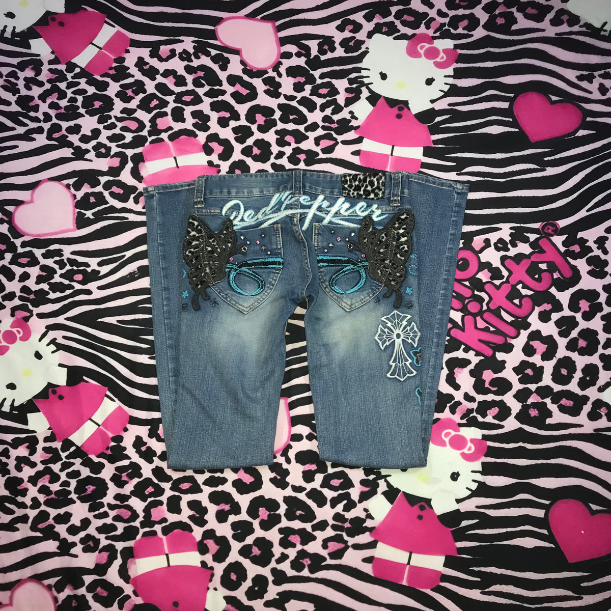 Red Pepper RARE leopard butterfly jeans