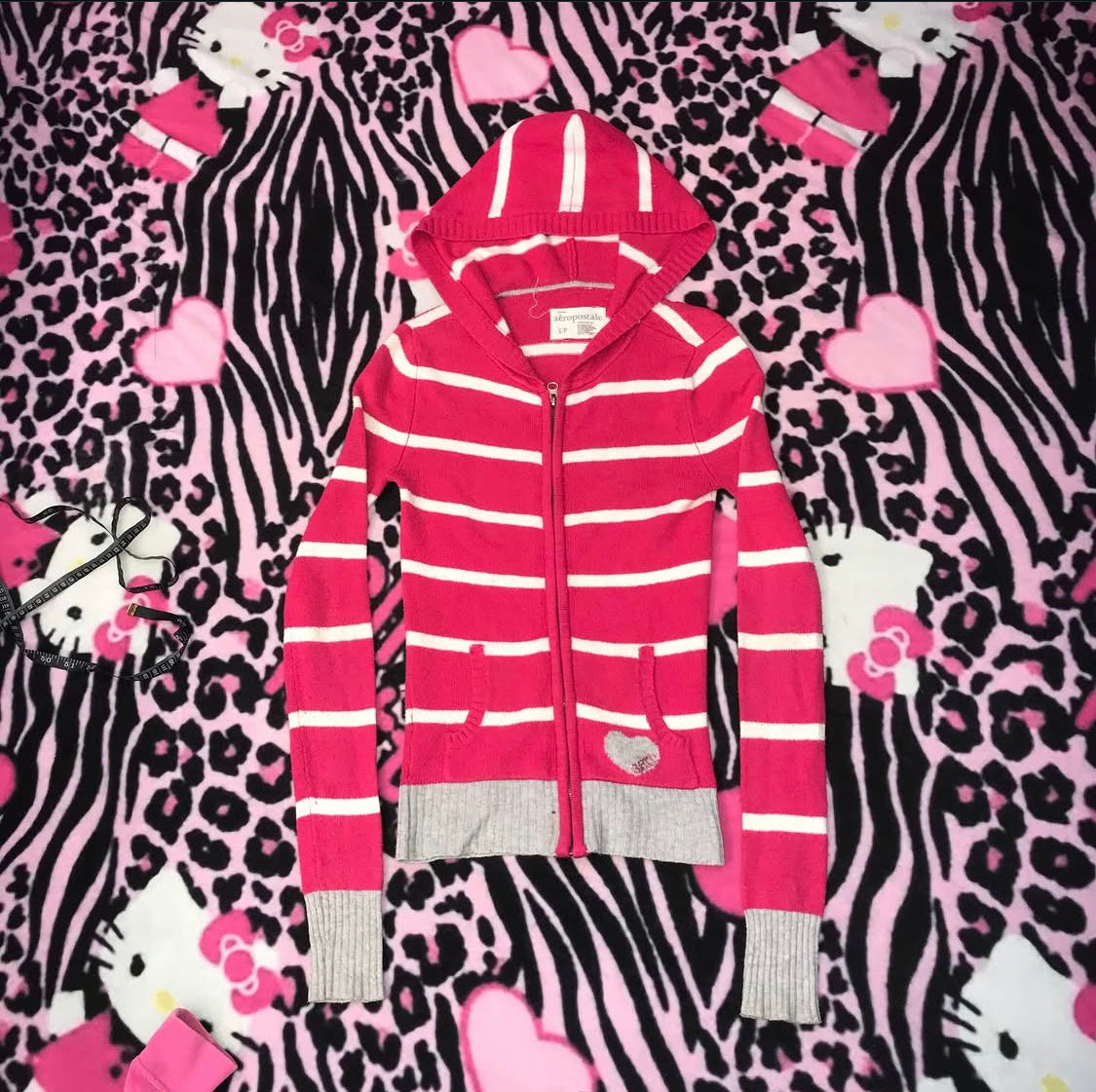 Stripe Knit Style Zip Up Hoodie