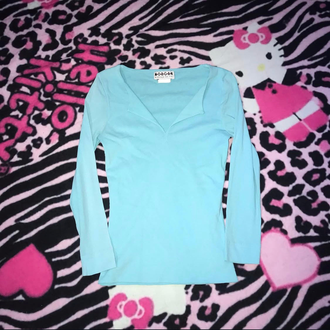 Morgan De Toi Mesh Blue Babydoll Top