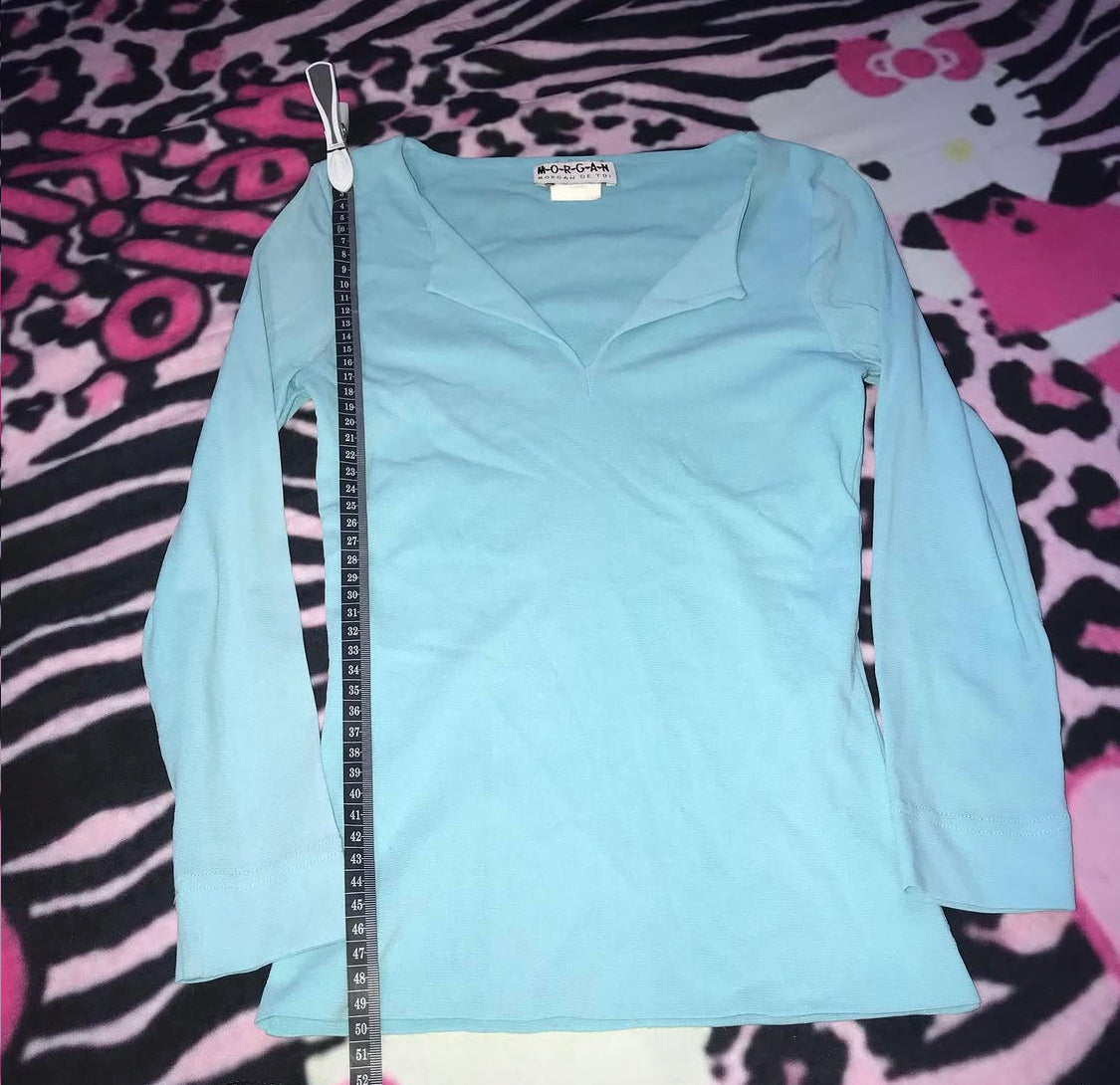 Morgan De Toi Mesh Blue Babydoll Top