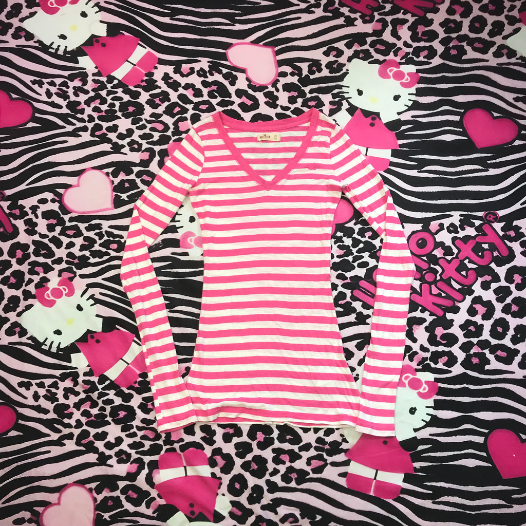 Hollister 2000s Striped Henley Style Long Sleeve
