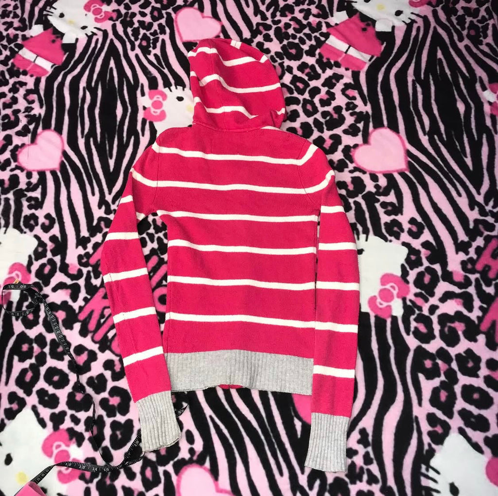 Stripe Knit Style Zip Up Hoodie