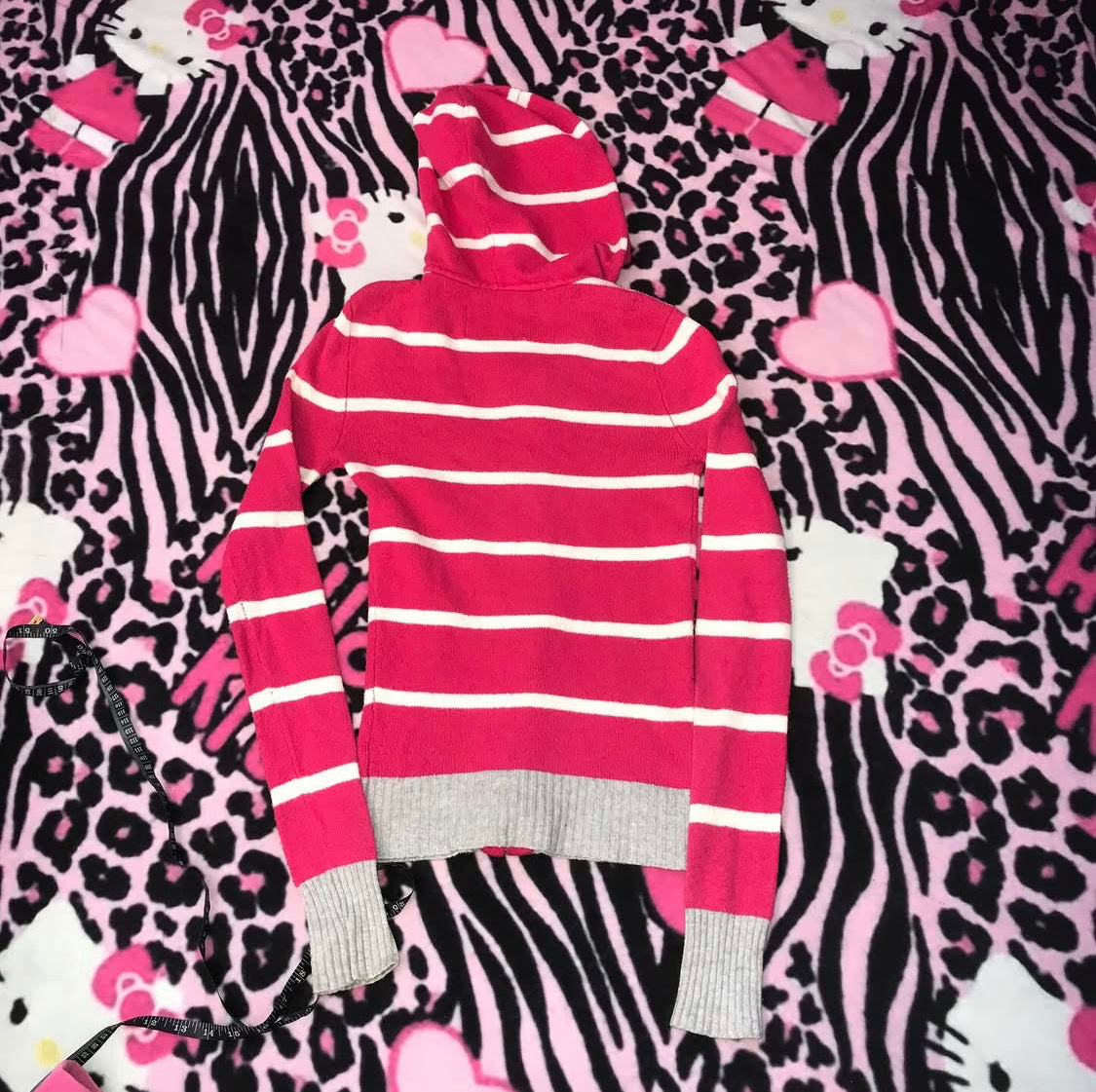 Stripe Knit Style Zip Up Hoodie