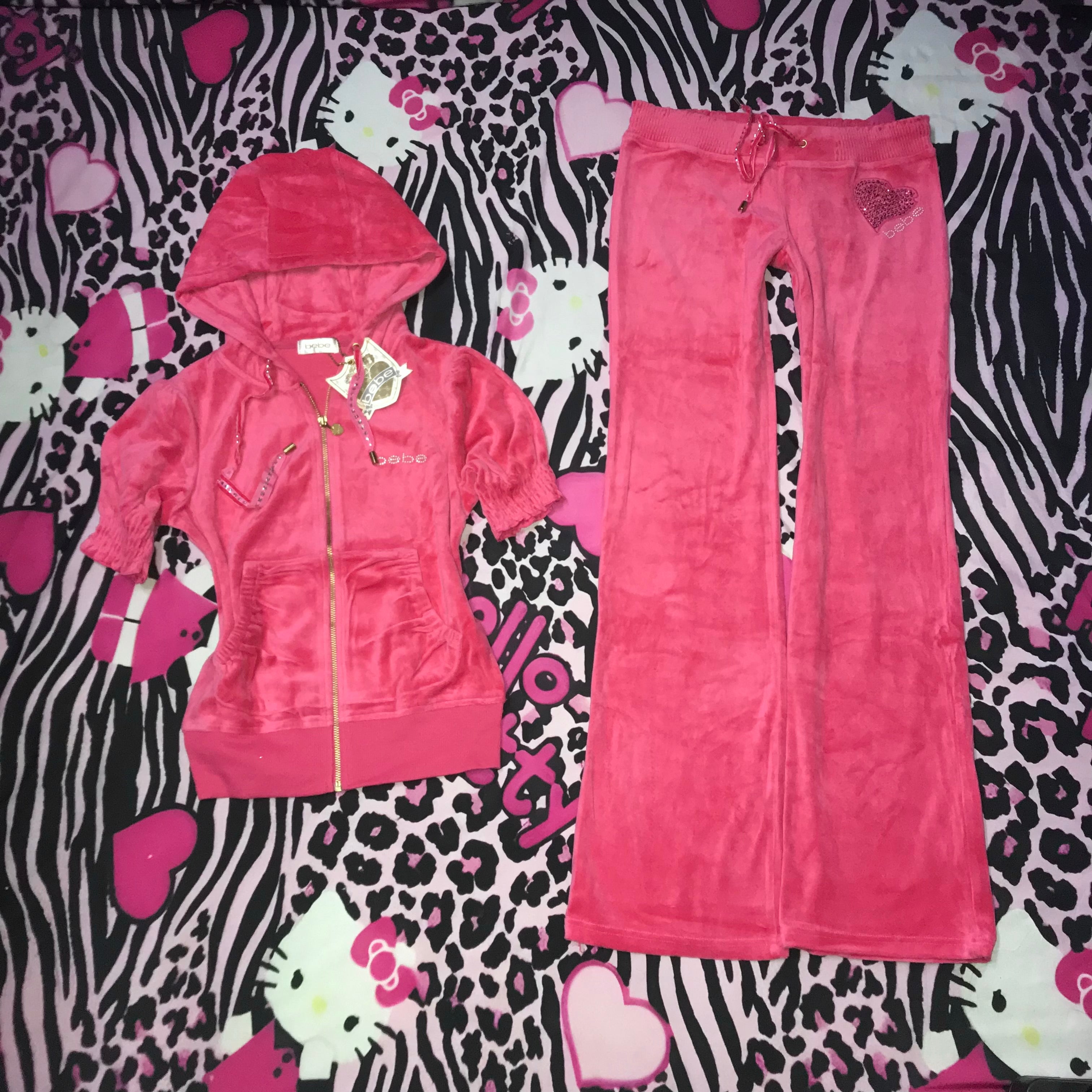 Bebe Velour Hot Pink Track Set
