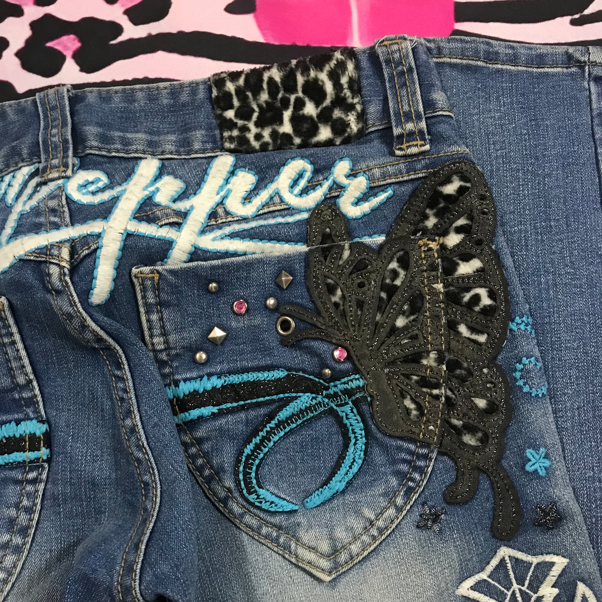 Red Pepper RARE leopard butterfly jeans