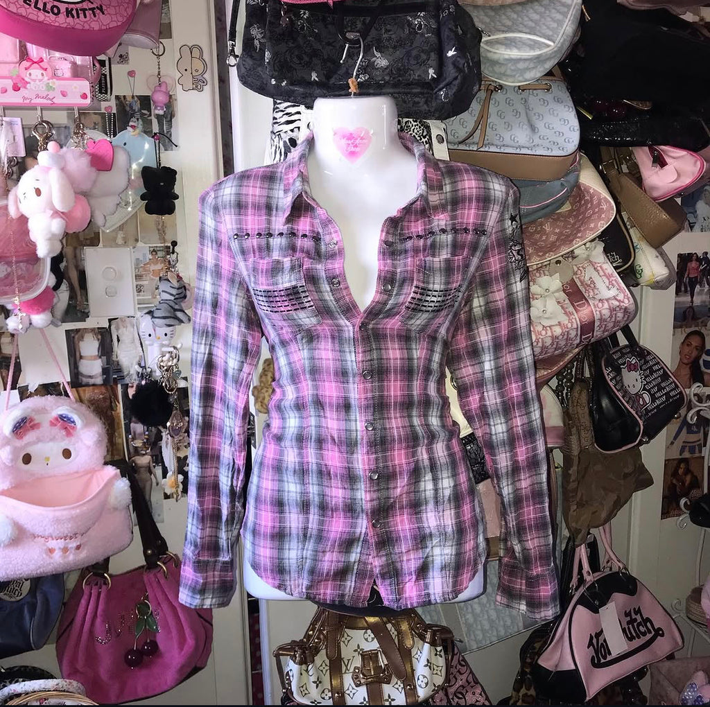Sinful Affliction Plaid Button Up Top