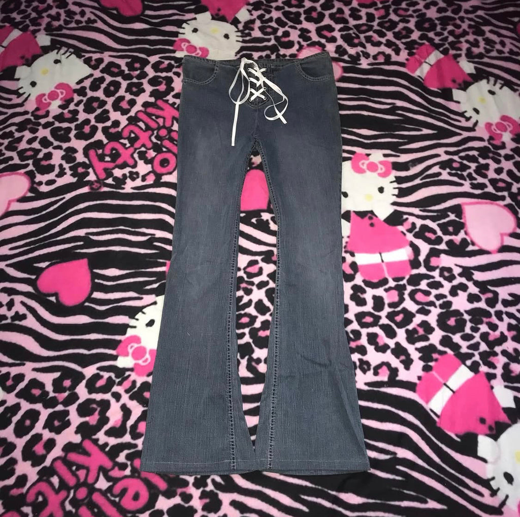 Fiori Blu Ultra Lowrise Flared Lace-up Jeans