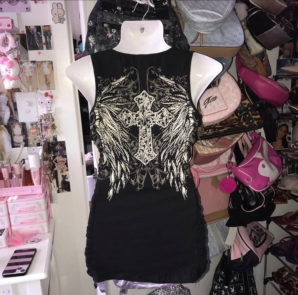 La Bus Stop Deadstock cross grunge crystal tank