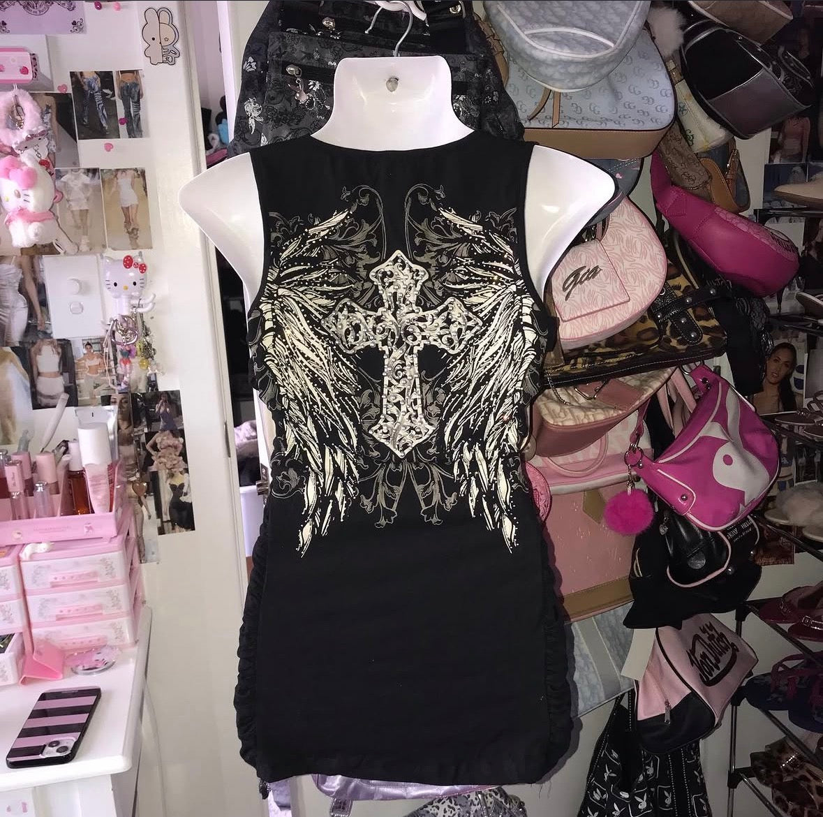 La Bus Stop Deadstock cross grunge crystal tank