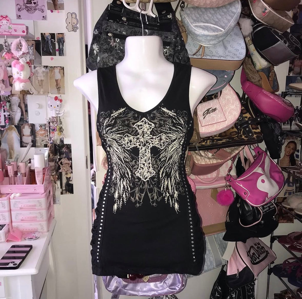 La Bus Stop Deadstock cross grunge crystal tank