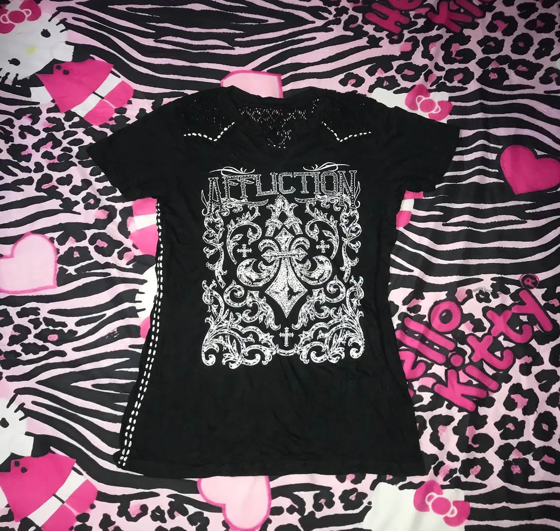 Affliction lace cut out top