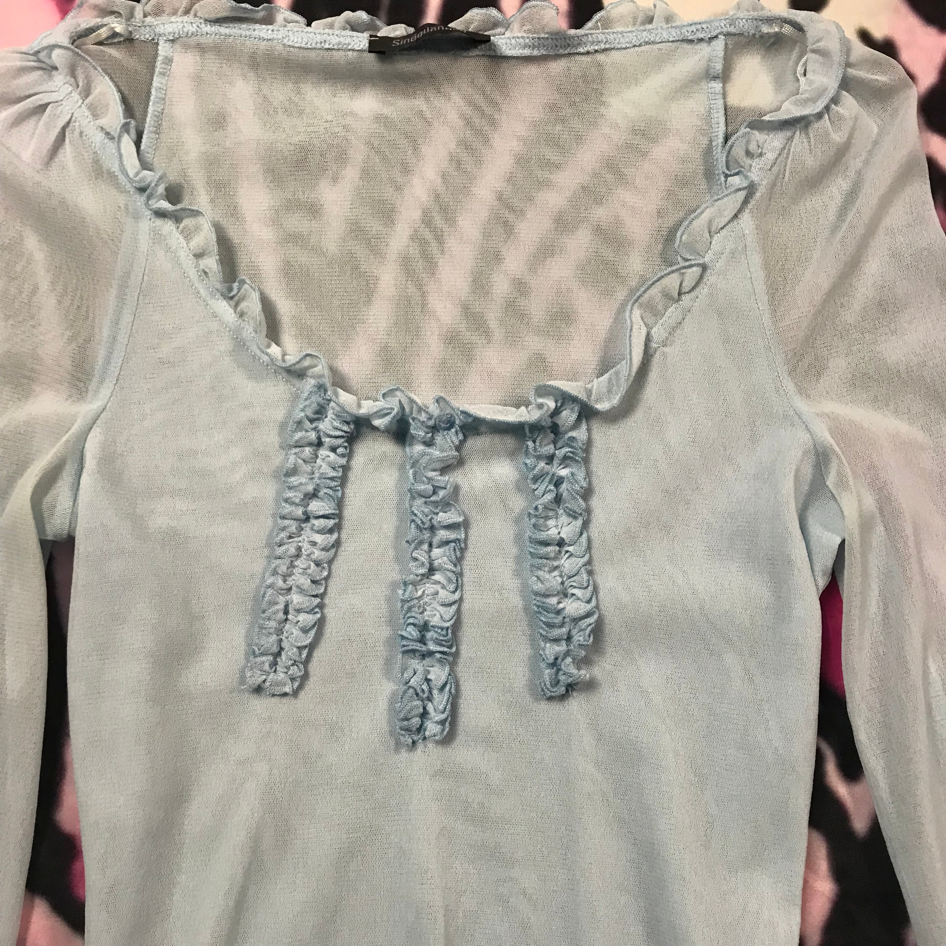 Blue mesh angel top