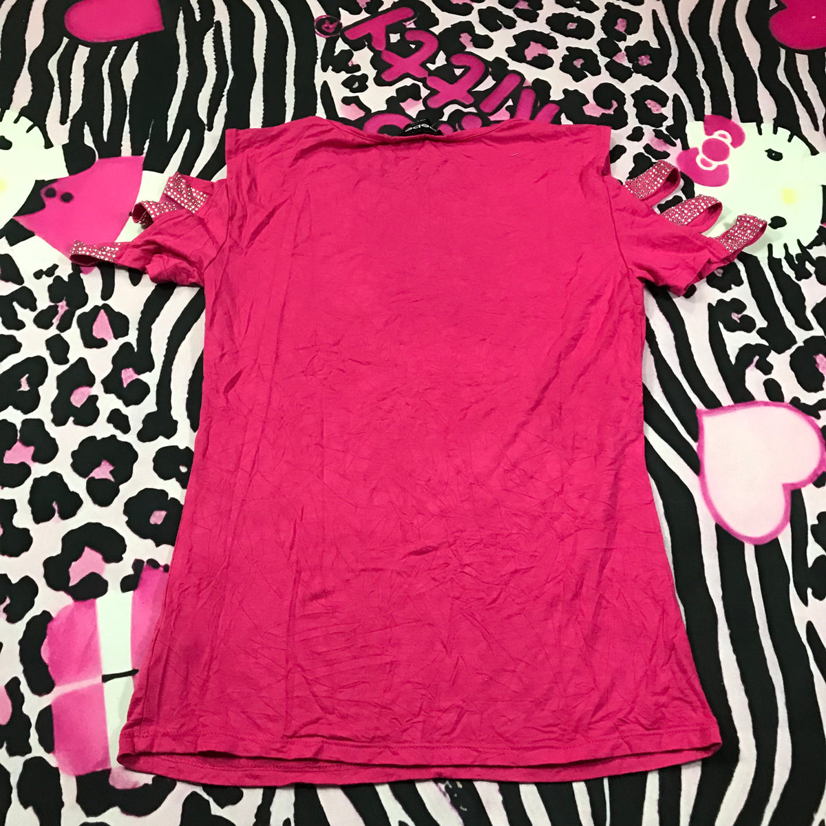 Bebe Cut Shoulder Rhinestone Top