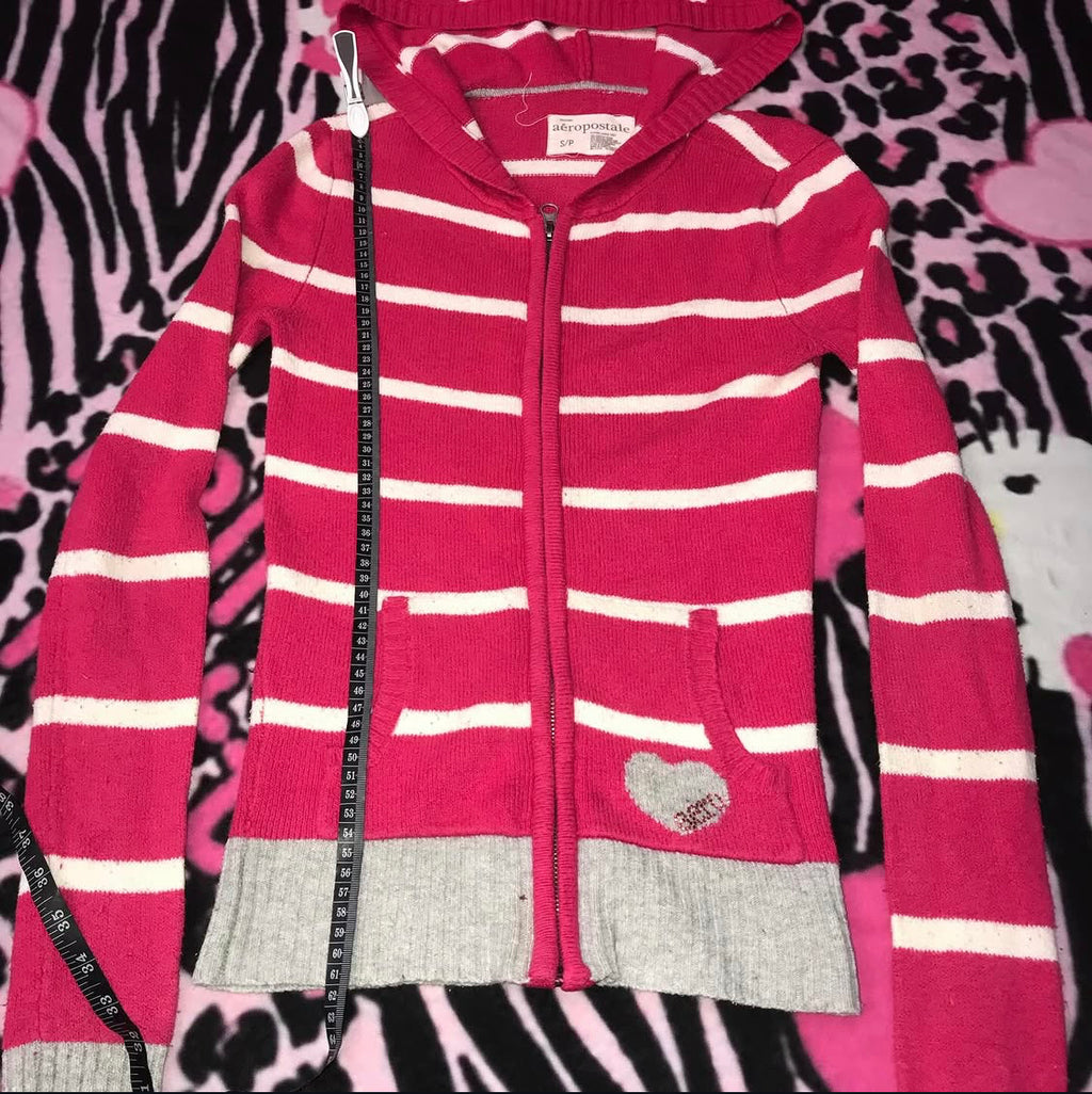 Stripe Knit Style Zip Up Hoodie