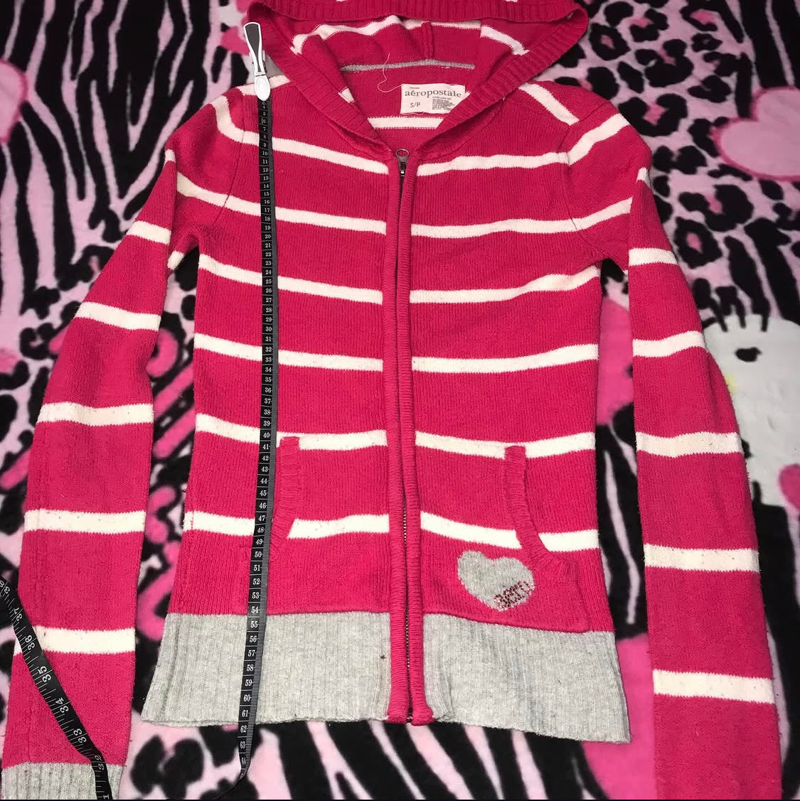 Stripe Knit Style Zip Up Hoodie