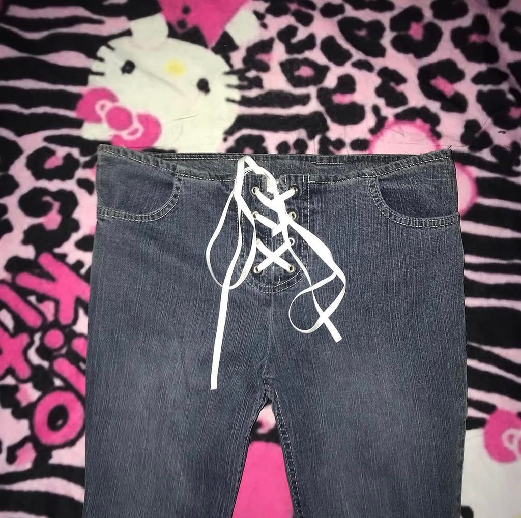 Fiori Blu Ultra Lowrise Flared Lace-up Jeans