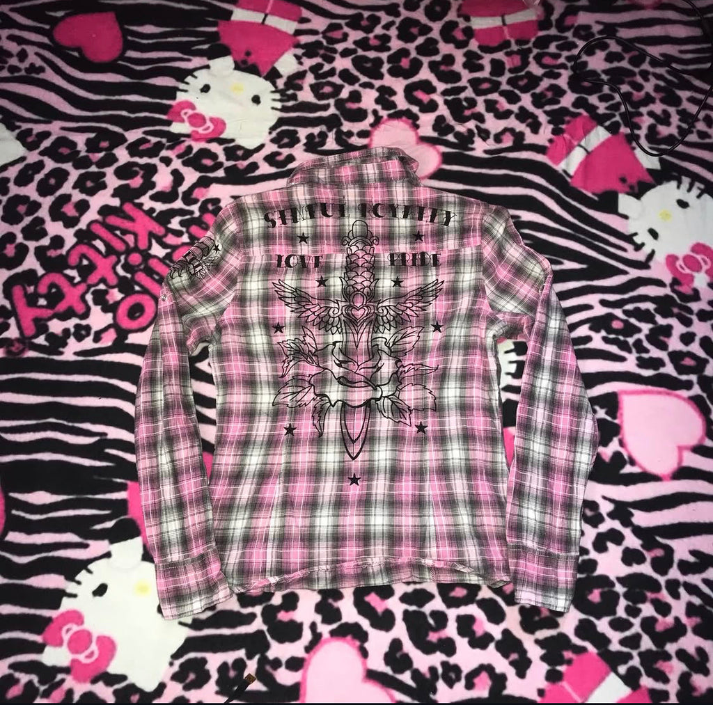 Sinful Affliction Plaid Button Up Top