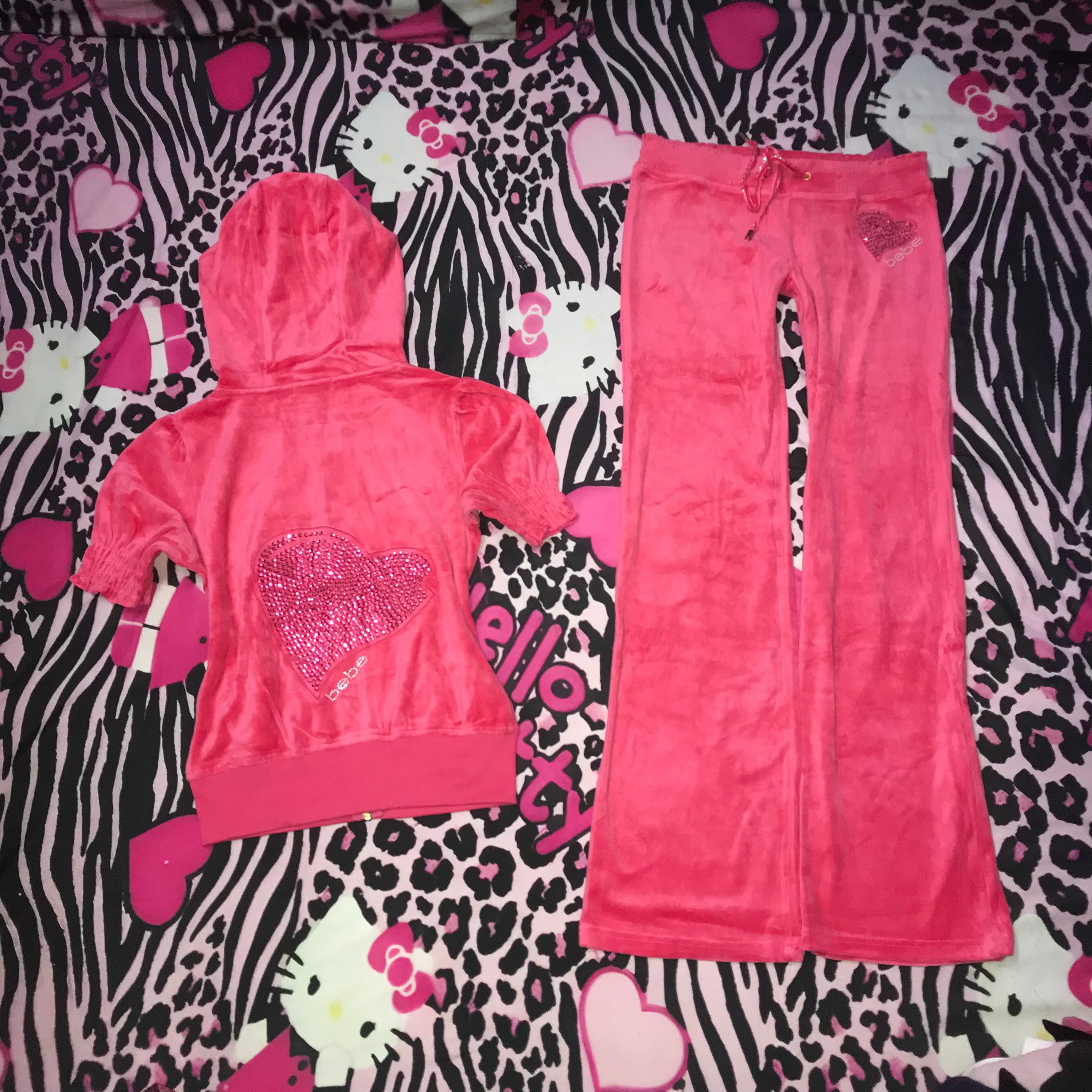 Bebe Velour Hot Pink Track Set