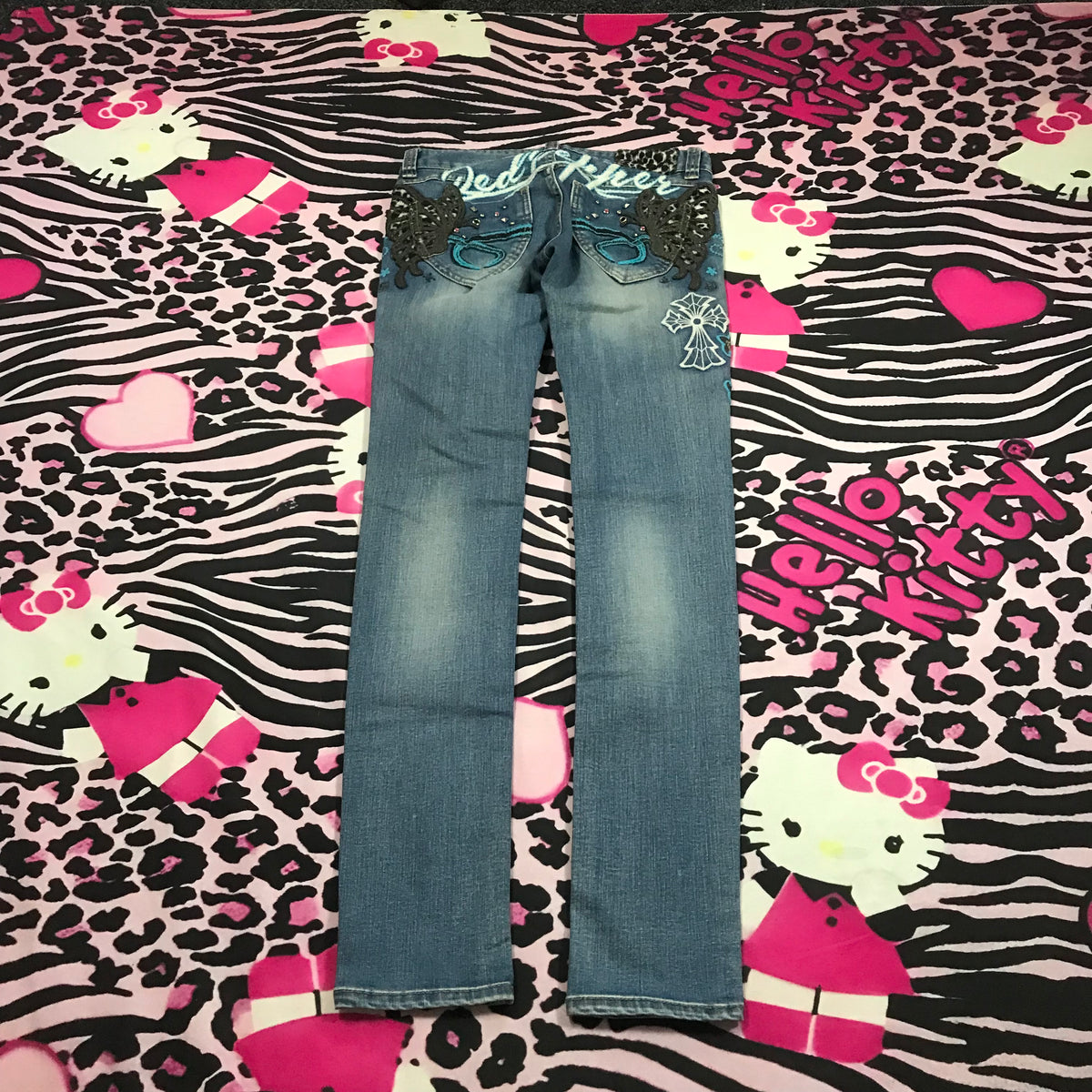 Red Pepper RARE leopard butterfly jeans