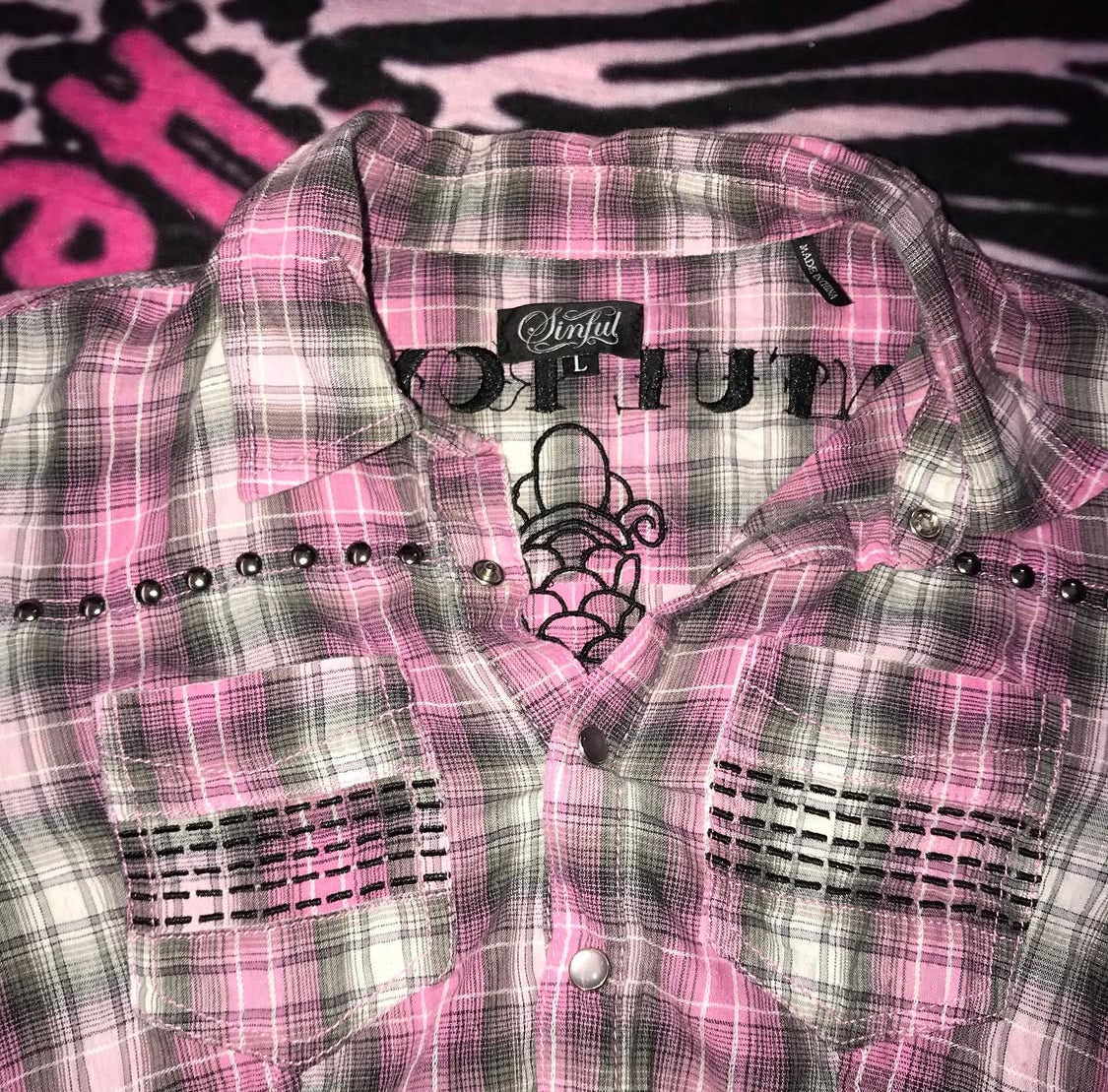 Sinful Affliction Plaid Button Up Top